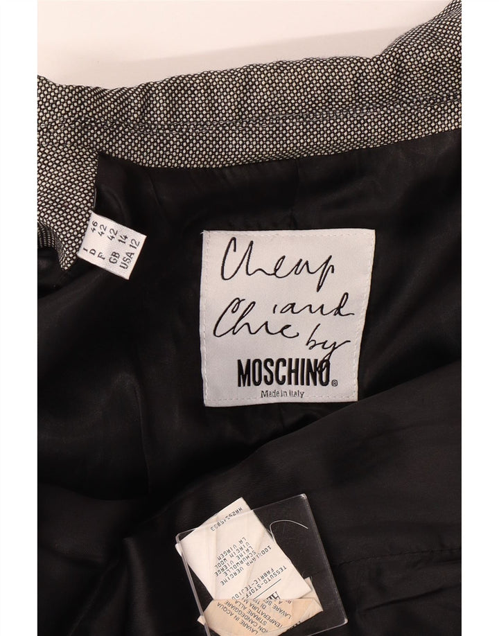 Giacca blazer economica e chic da donna MOSCHINO UK 14 Large Grey Classic