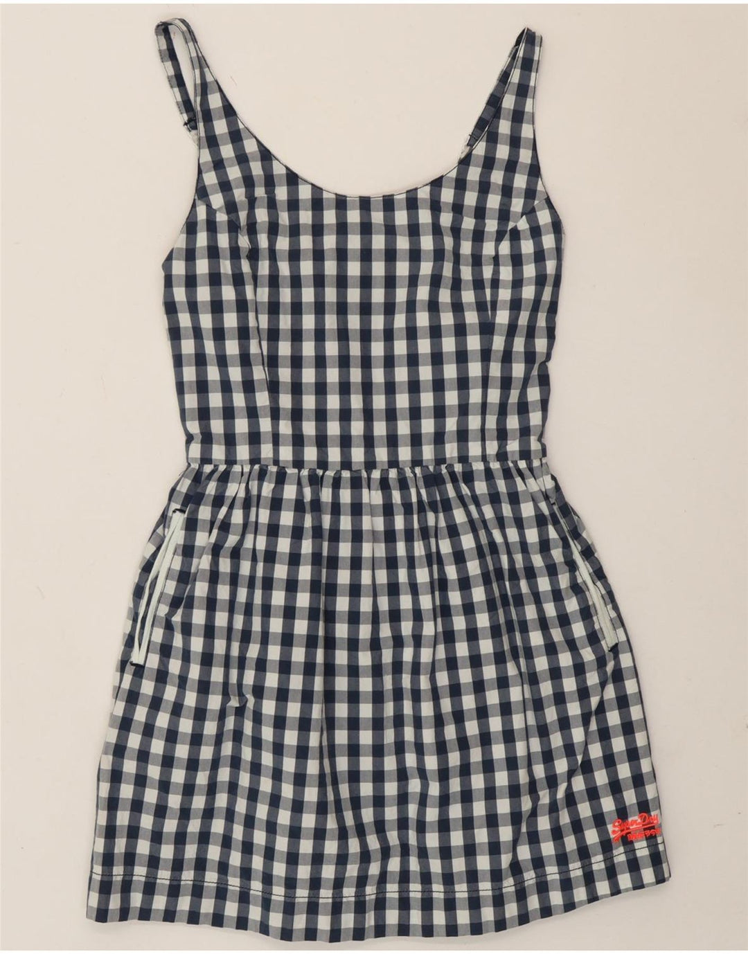 Prendisole da donna Superdry UK 10 Small in cotone a quadretti blu navy