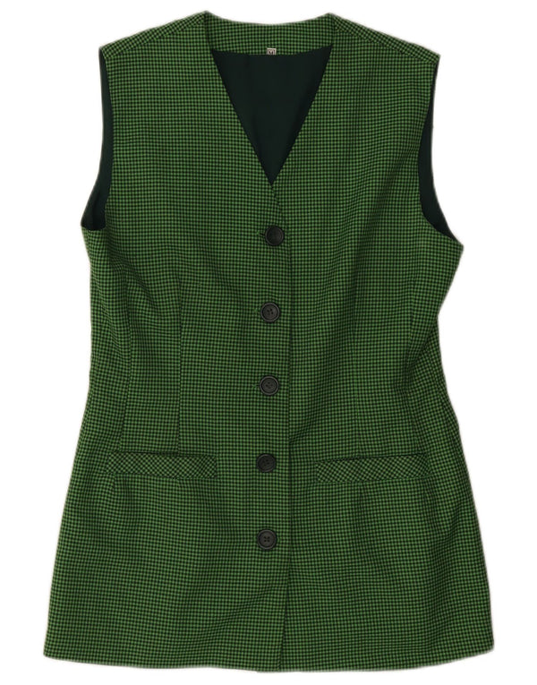 Giacca blazer senza maniche vintage da donna UK 12 pied de poule verde medio