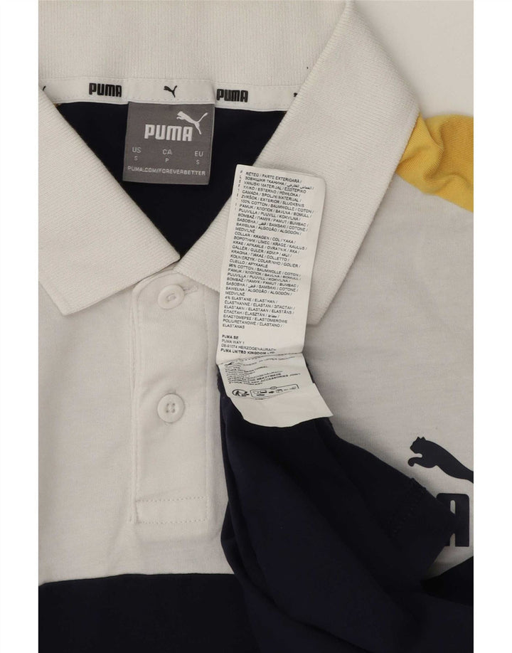Polo Puma da uomo Small in cotone color block bianco
