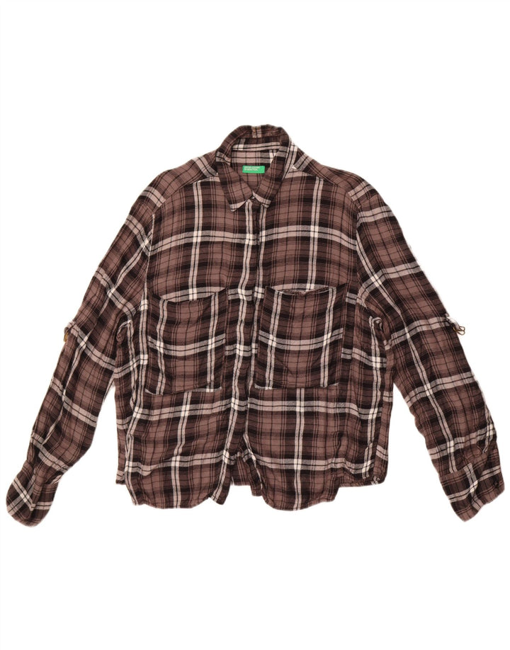 Camicia in flanella da donna Benetton UK 14 Large Brown Check