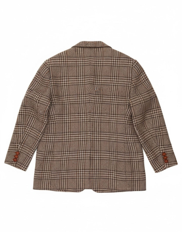 Giacca blazer vintage da donna a 1 bottone UK 20 2XL lana a quadri marrone