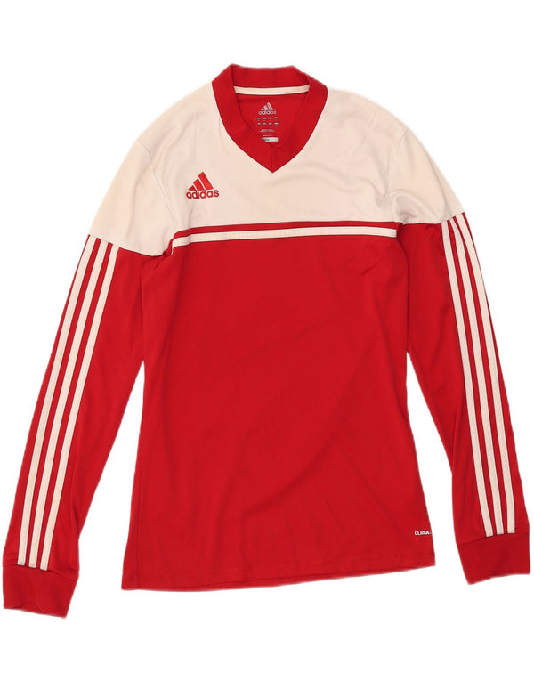 Adidas Uomo Clima 365 Top manica lunga UK 10 Small Rosso Colourblock Poliestere