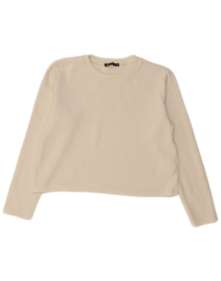 Top corto da donna Zara a maniche lunghe UK 14 poliestere bianco medio