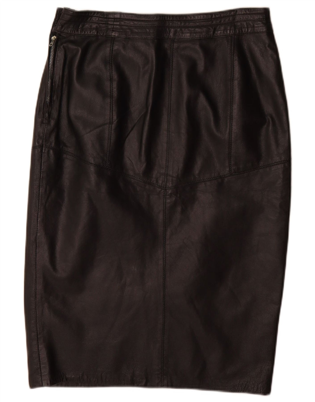 Gonna tubino in pelle vintage da donna W32 grande nera