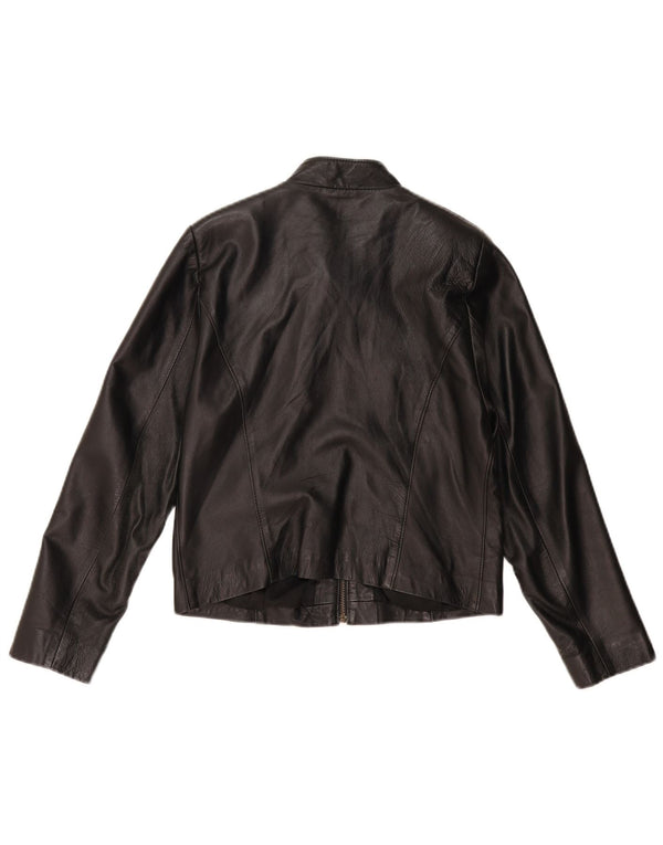 Giacca in pelle corta da donna VINTAGE UK 14 pelle nera media