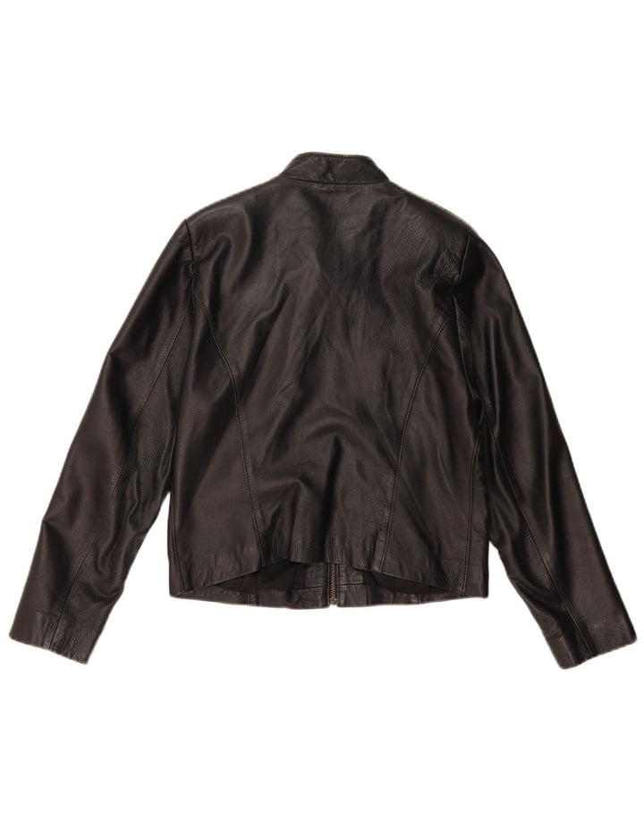 Giacca in pelle corta da donna VINTAGE UK 14 pelle nera media