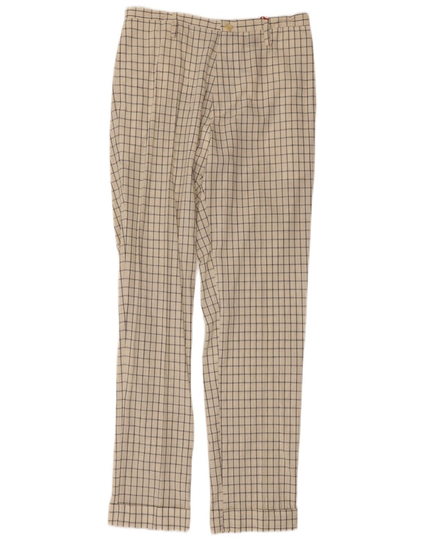 Pantaloni chino dritti da donna vintage IT 44 medi W30 L31 a quadri bianco sporco