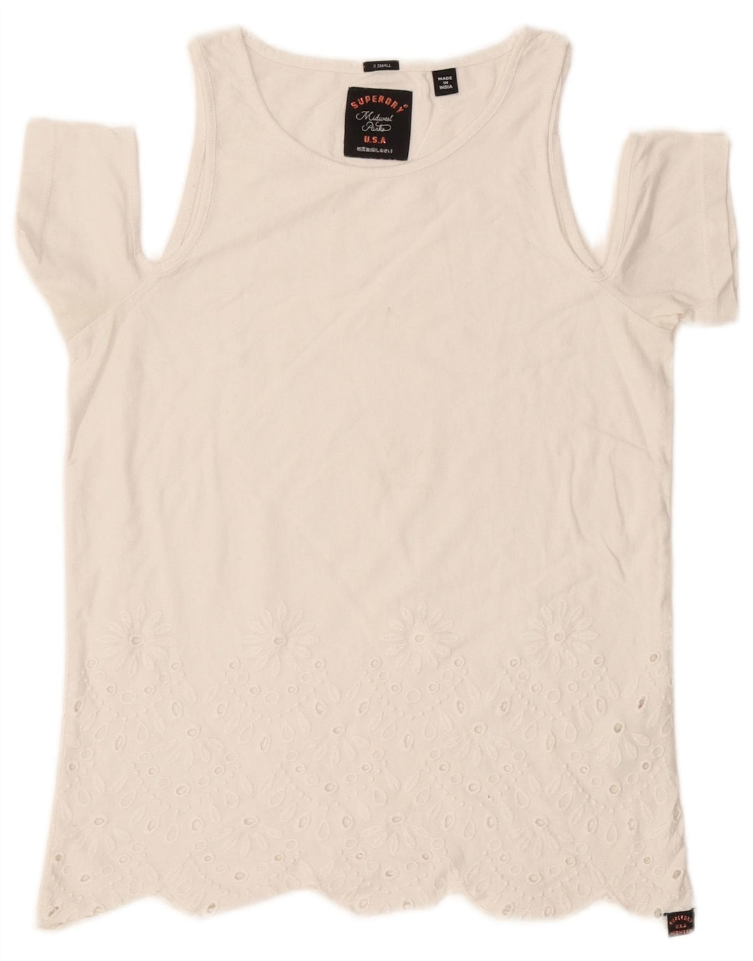T-shirt da donna con vestibilità regolare Superdry UK 6 XS in cotone bianco sporco