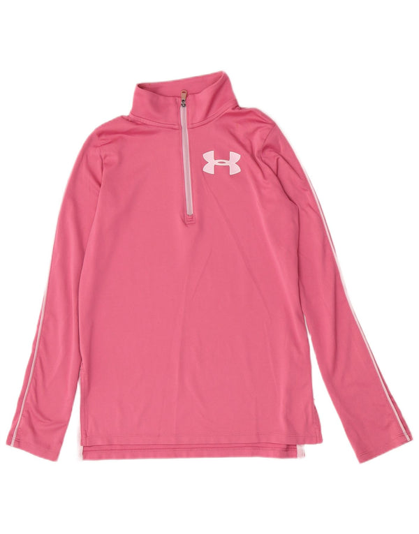 Maglietta Under Armour per ragazze con collo a zip e maniche lunghe 9-10 anni, rosa medio, sportiva