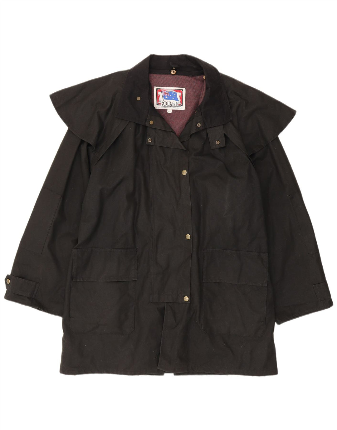 Cappotto mantella oversize in cotone cerato da donna Koolah UK 14 medio nero