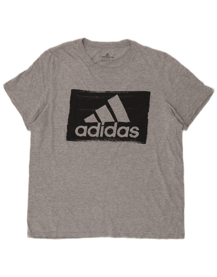 T-shirt grafica da uomo Adidas Top grande in cotone grigio