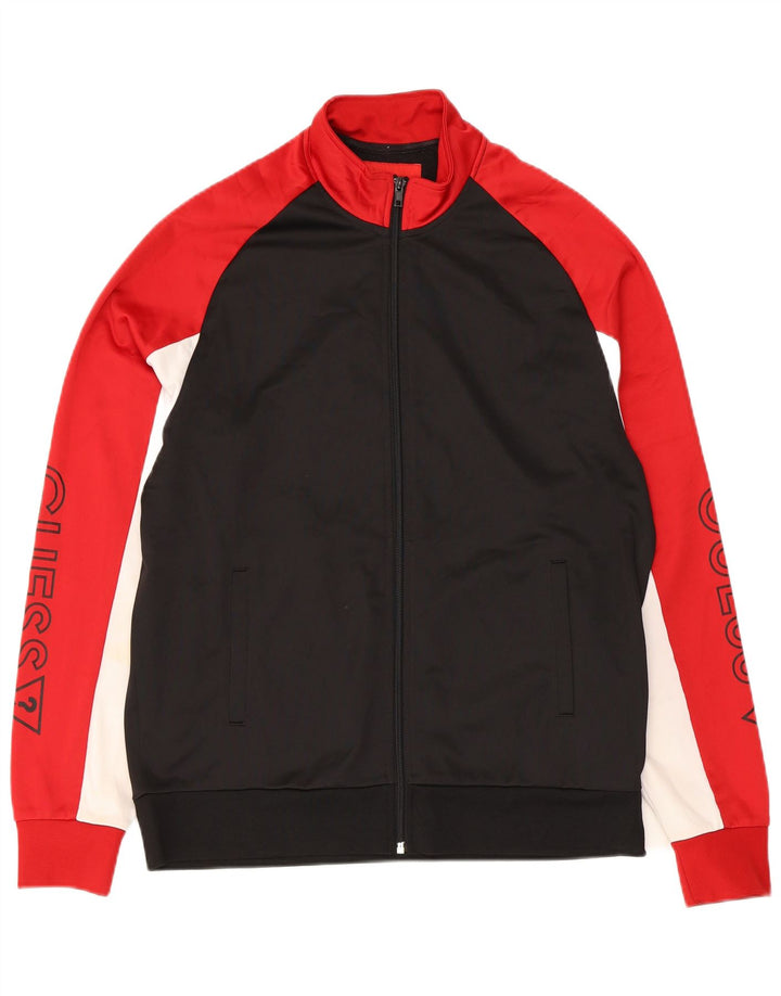 Guess Giacca da tuta grafica da uomo, poliestere color block medio nero