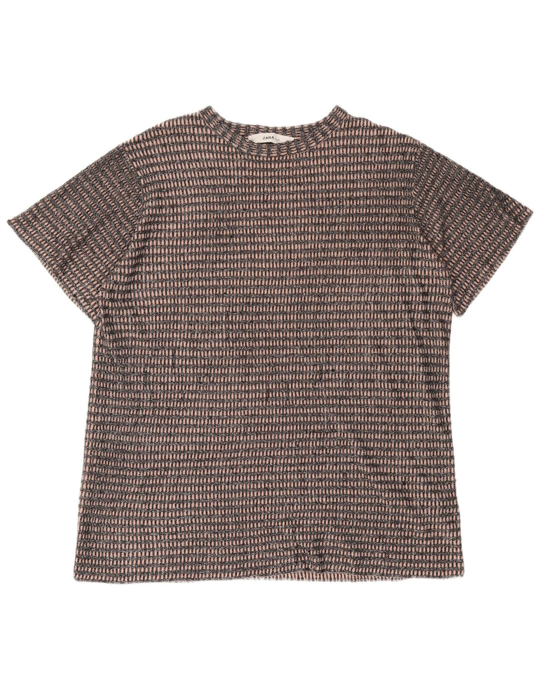T-shirt oversize da donna Zara UK 14 poliestere a righe nere medie