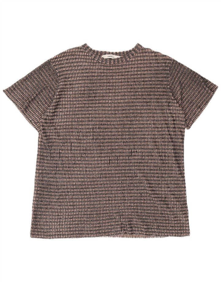 T-shirt oversize da donna Zara UK 14 poliestere a righe nere medie