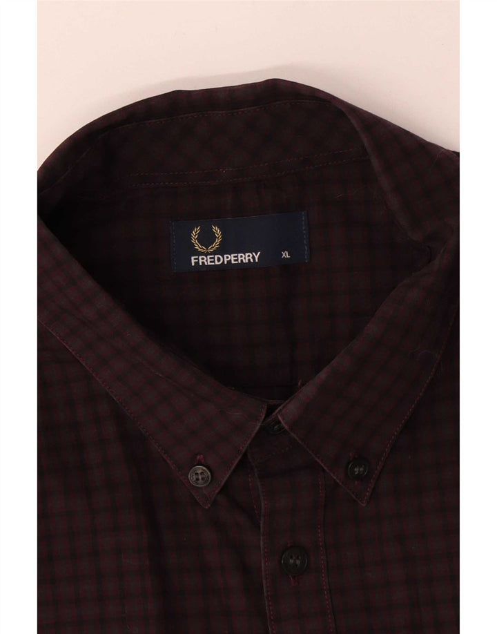 Camicia da uomo Fred Perry XL in cotone a quadri bordeaux