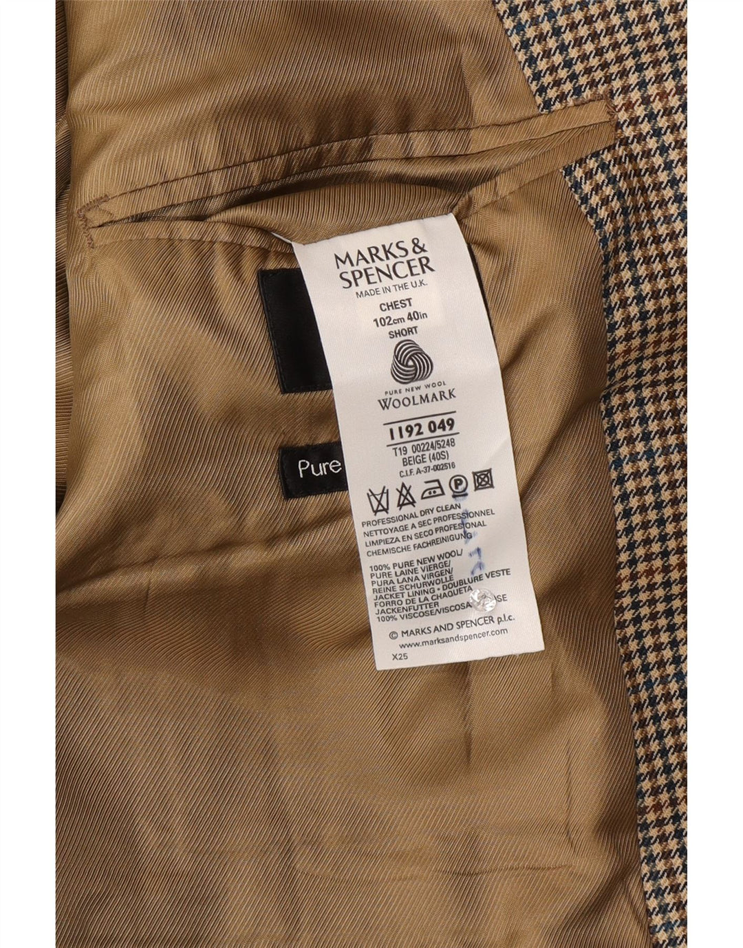 Giacca blazer a 2 bottoni da uomo Marks & Spencer UK 40 Lana a quadri beige medio