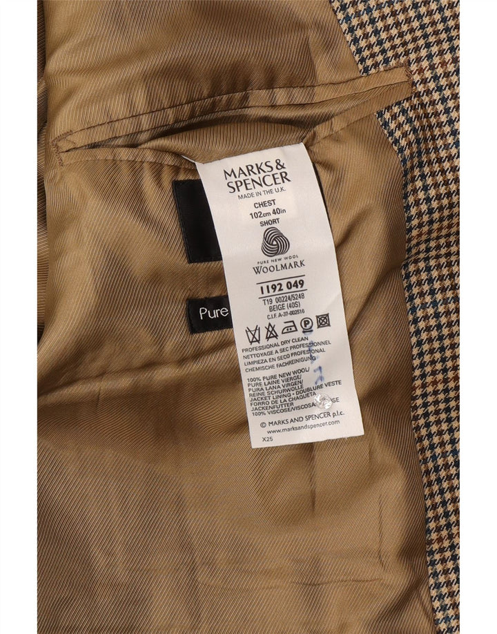 Giacca blazer a 2 bottoni da uomo Marks & Spencer UK 40 Lana a quadri beige medio