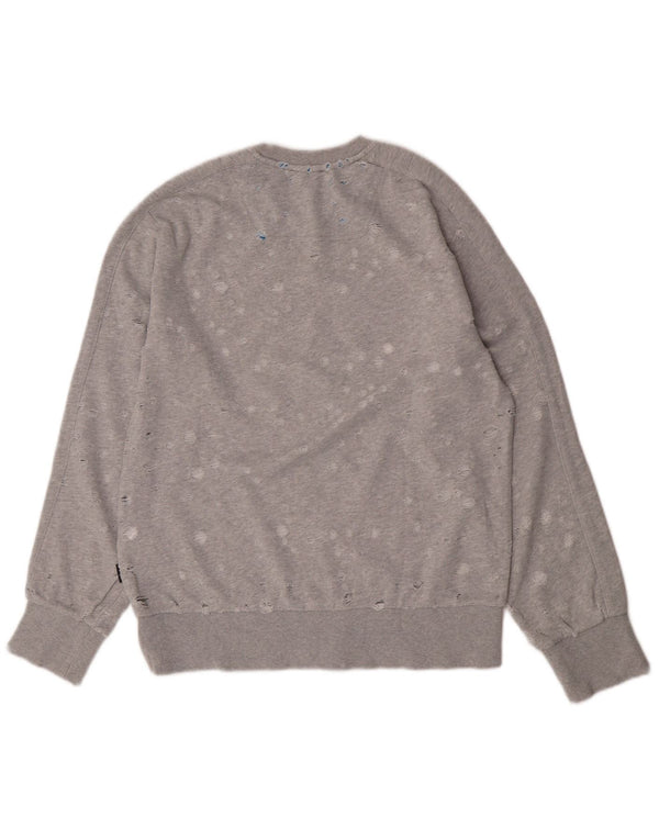 Felpa da donna Diesel effetto invecchiato maglione UK 14 grande cotone grigio