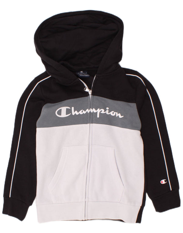 Felpa con cappuccio con zip grafica Champion per ragazzi 7-8 anni Small Black Colourblock