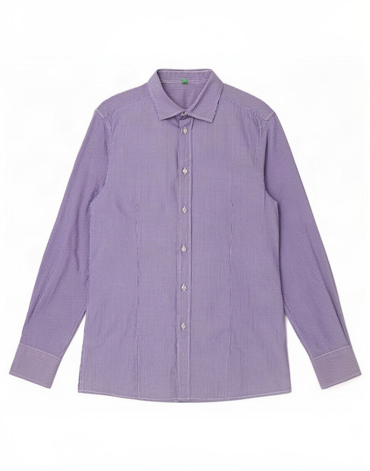 Camicia Benetton Uomo Gessato Blu Medio
