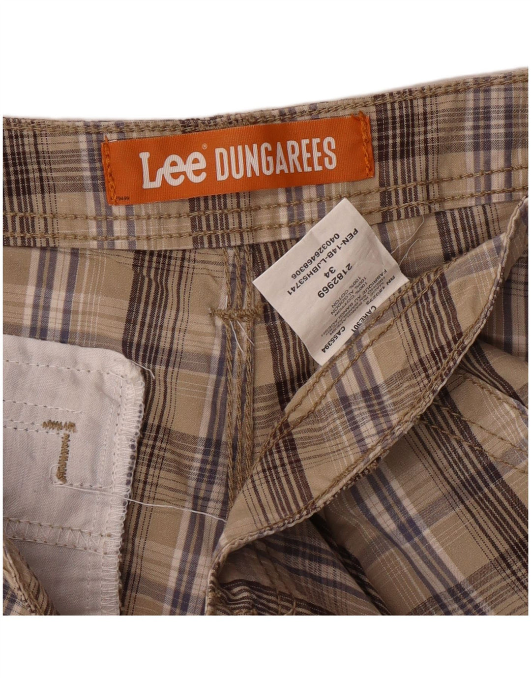 Pantaloncini cargo da uomo LEE salopette W34 grande cotone a quadri beige