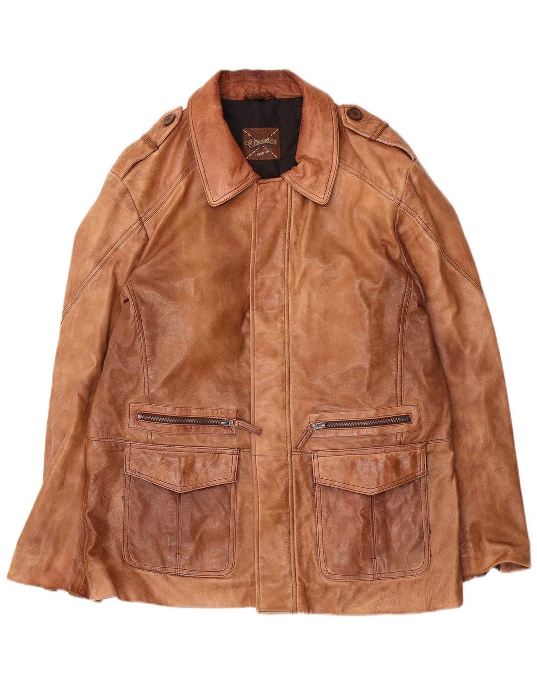 Giacca in pelle militare da uomo classica IT 50 grande in pelle marrone