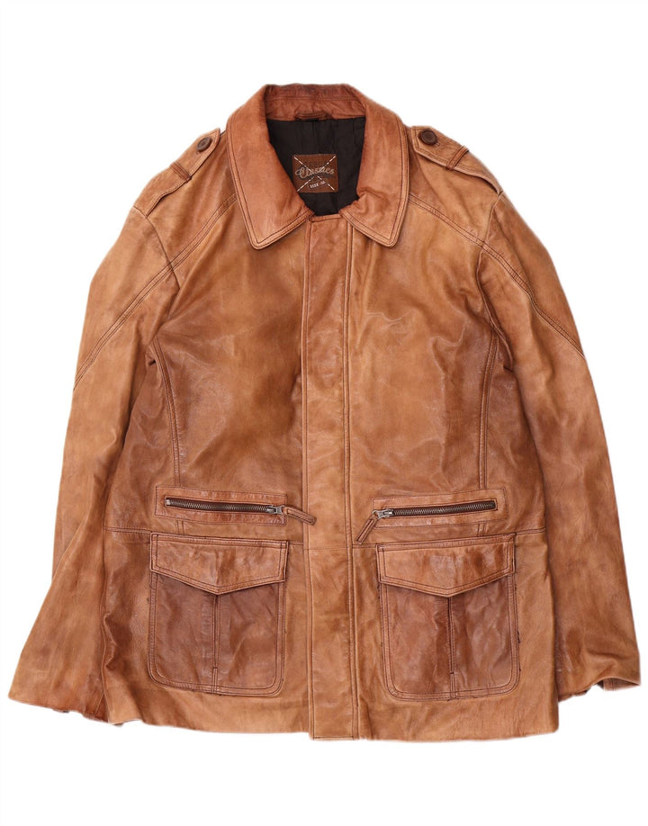 Giacca in pelle militare da uomo classica IT 50 grande in pelle marrone
