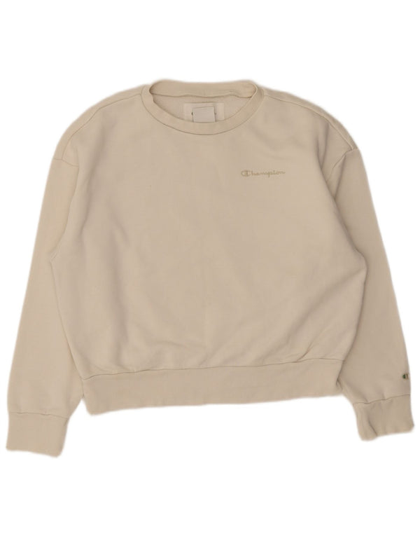 Felpa oversize da donna Champion, maglione UK 16, grande, cotone bianco sporco