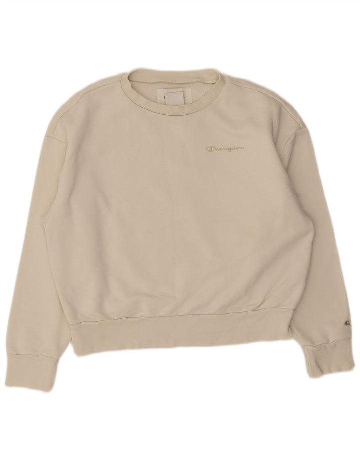 Felpa oversize da donna Champion, maglione UK 16, grande, cotone bianco sporco