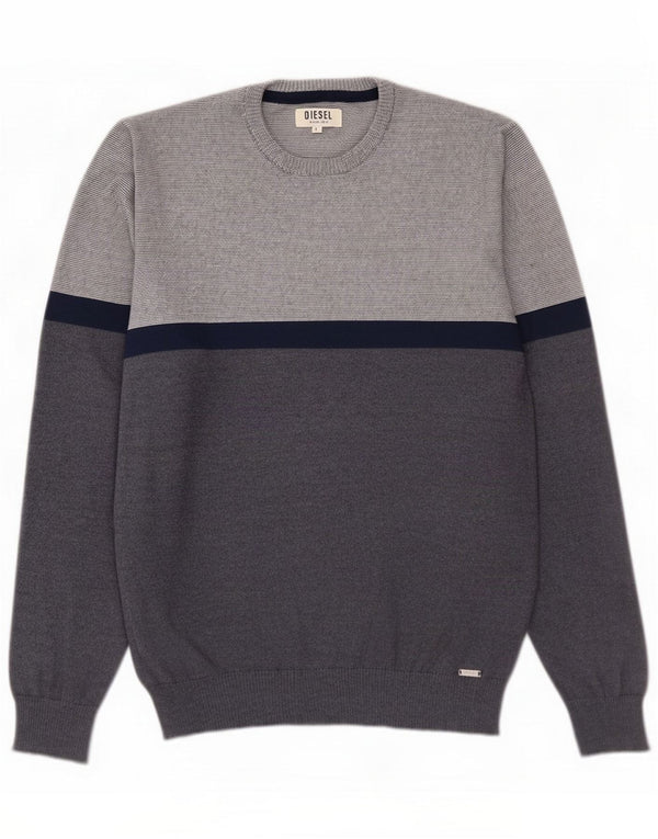 Diesel Maglione girocollo da uomo girocollo in cotone color block grande grigio