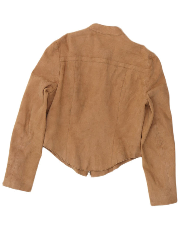 KAREN MILLEN Womens Crop Suede Jacket UK 12 Medium  Brown