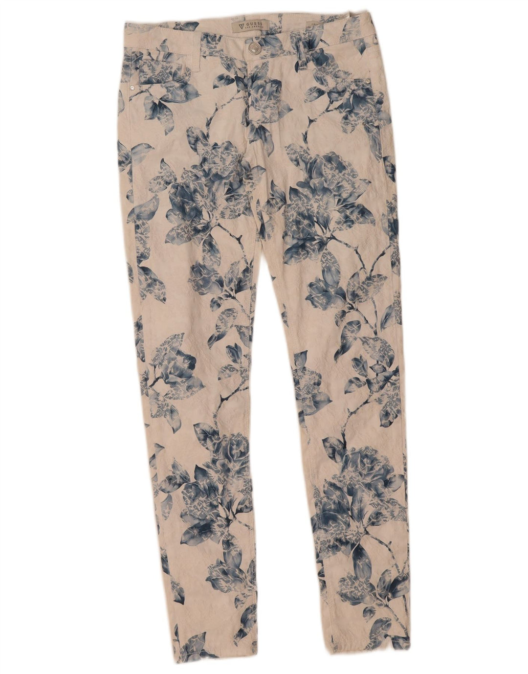 GUESS Womens Slim Casual Trousers W29 L31 Off White Floral Polyester