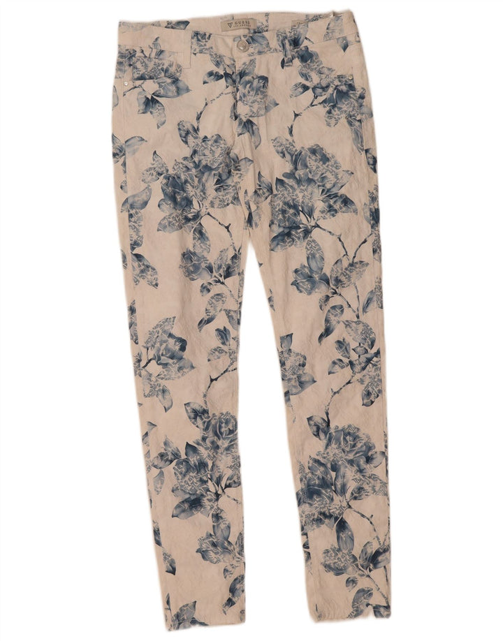 GUESS Womens Slim Casual Trousers W29 L31 Off White Floral Polyester