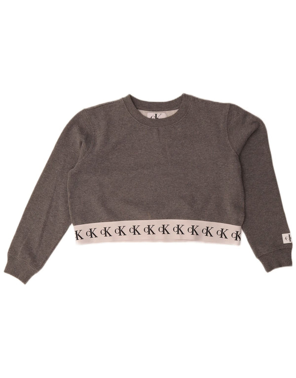 Calvin Klein Jeans Donna Crop Felpa Maglione UK 14 Grigio medio