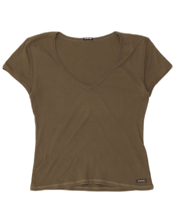 T-shirt corta da donna Playlife Top UK 12 cotone kaki medio