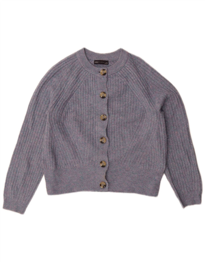 Maglione cardigan corto da donna Marks & Spencer UK 14 blu medio screziato