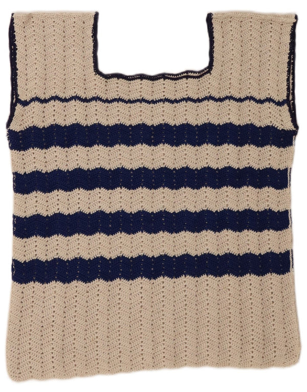 Canotta corta da donna vintage UK 12 media a righe bianco sporco