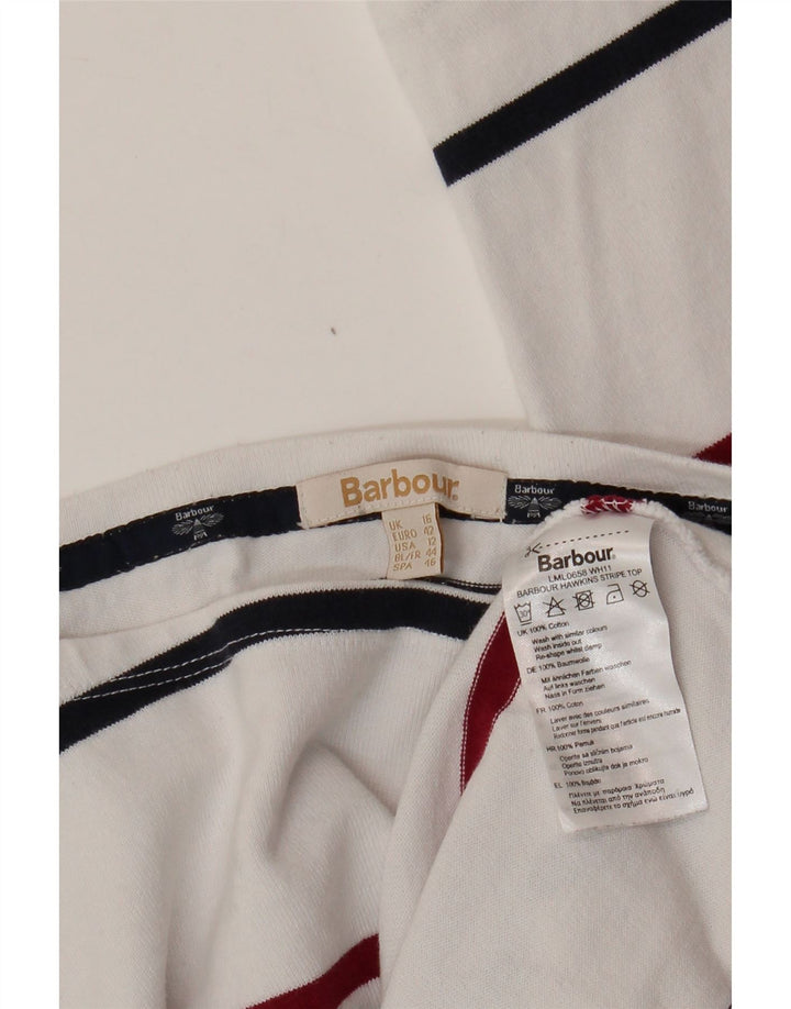 BARBOUR Top da donna a maniche lunghe UK 16 Large White Striped Cotton