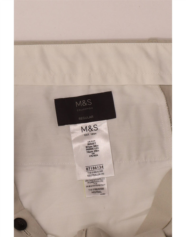 Pantaloni chino vestibilità regolare da uomo Marks & Spencer W38 L29 Lino beige