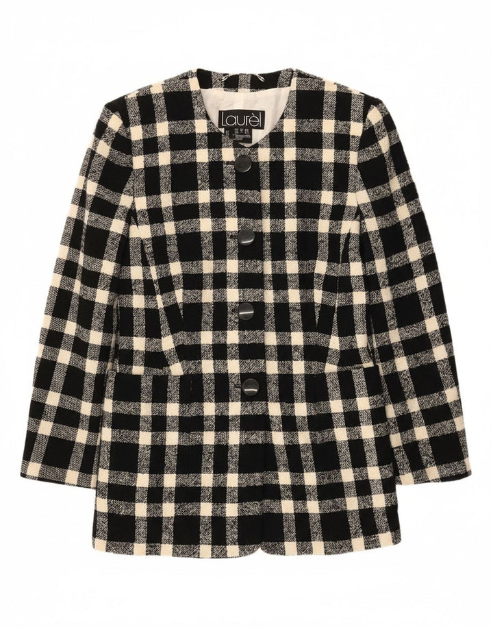 LAUREL Womens 4 Button Blazer Jacket EU 38 Medium Black Gingham Wool