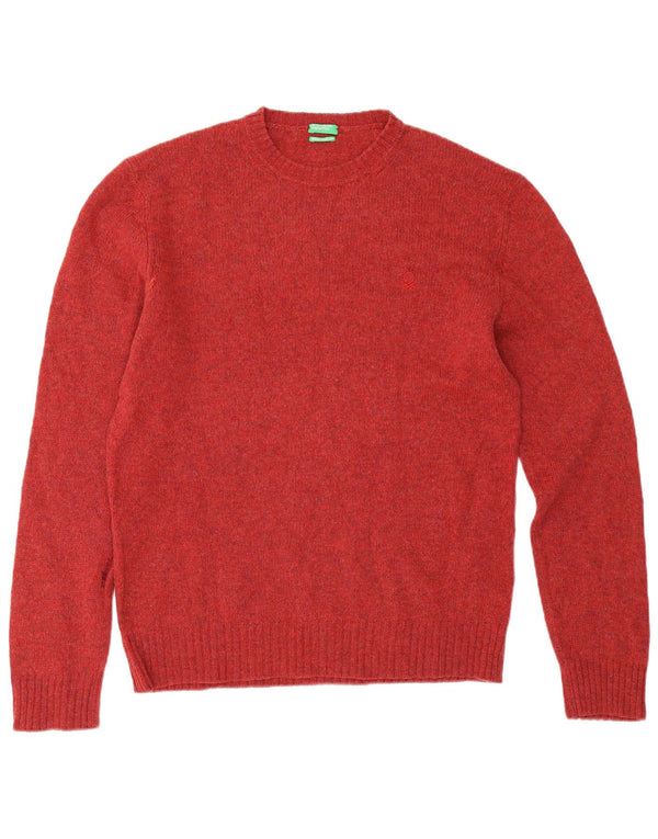 Maglione da uomo girocollo Benetton 2XL Lana vergine screziata bordeaux