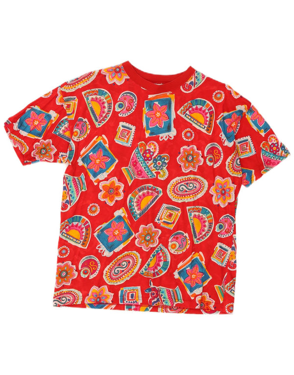 T-shirt grafica per ragazze Benetton Top 13-14 anni XL Rosso floreale in cotone