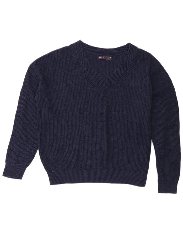 Maglione maglione con scollo a V da donna Marks & Spencer UK 14 medio blu navy