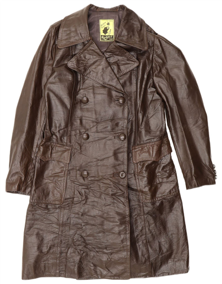 Cappotto in pelle vintage da donna UK 14 Marrone medio