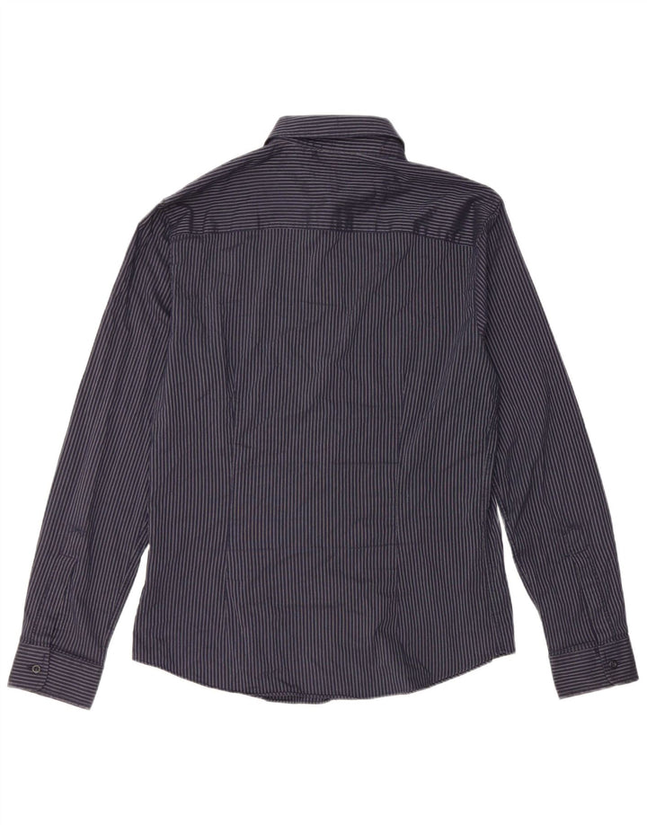 Camicia Armani da uomo con vestibilità regolare a quadri, grande in poliestere a righe blu navy