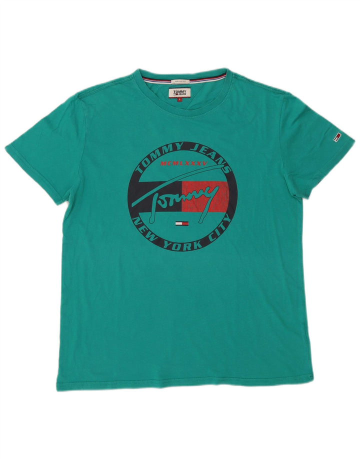 Tommy Hilfiger Uomo Regular Fit T-shirt grafica Top Large Turchese