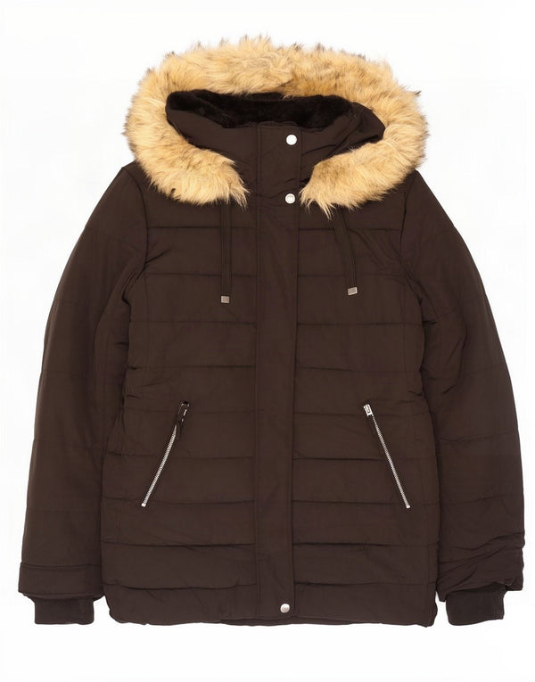 Zara Womens Hooded Padded Jacket UK 20 2XL Black Polyester