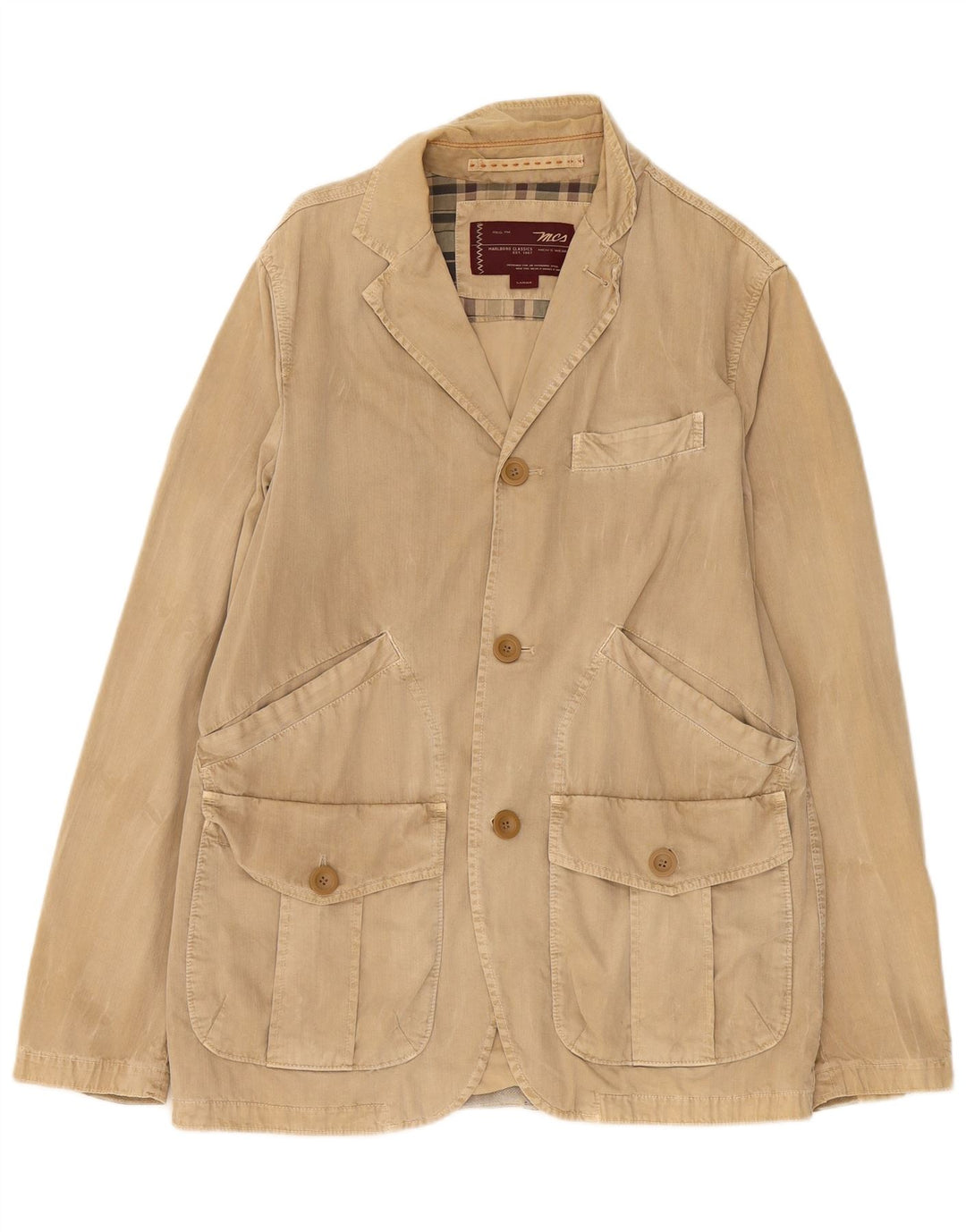 Giacca blazer a 3 bottoni da uomo Marlboro Classics UK 40 grande cotone beige