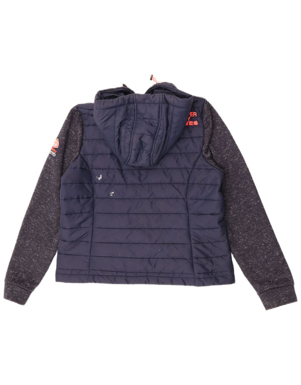 Giacca imbottita con cappuccio da donna Superdry UK 18 XL Nylon color block blu navy